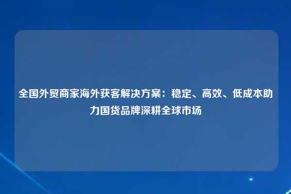 全国外贸商家海外获客解决方案：稳定、高效、低成本助力国货品牌深耕全球市场