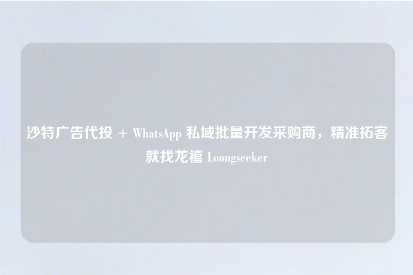 沙特广告代投 + WhatsApp 私域批量开发采购商,精准拓客就找龙禧 Loongseeker