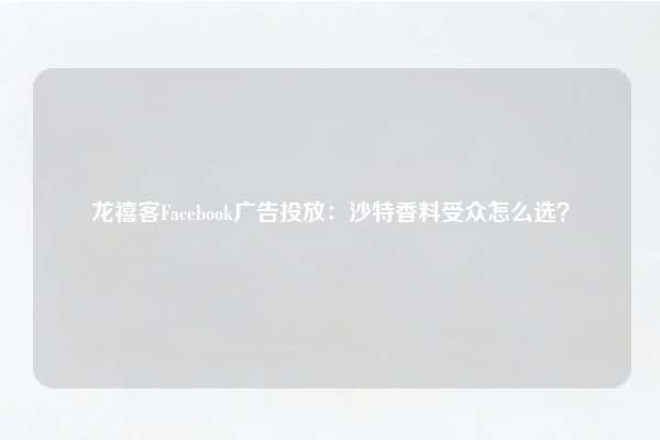 龙禧客Facebook广告投放：沙特香料受众怎么选？